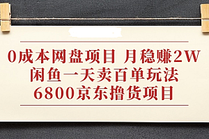 【第2285期】0成本网盘项目 月稳赚2W+闲鱼一天卖百单玩法+6800京东撸货项项目