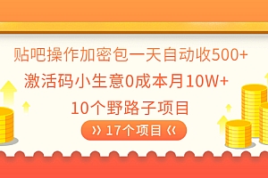 【第2445期】贴吧操作加密包一天自动收500+激活码小生意0成本月10W+10个野路子项目
