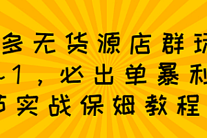 【第2816期】拼多多无货源店群:从0~1,必出单10单利润1000+暴利玩法,36节实战保姆教程
