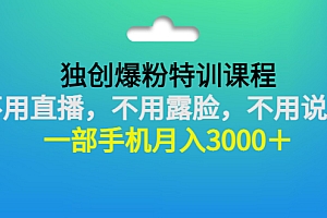 【第3263期】独创爆粉特训课程:不用直播,不用露脸,不用说话 一部手机月入3000+