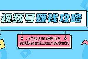 【第3449期】玩转微信视频号赚钱:小白变大咖 涨粉百万 实现快速变现1000万的现金流