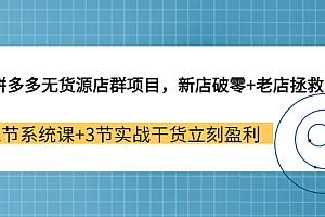 【第3555期】拼多多无货源店群项目,新店破零+老店拯救 12节系统课+3节实战干货立刻盈利