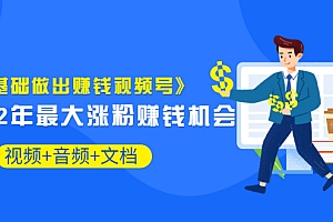 【第3574期】《零基础做出赚钱视频号》2022年最大涨粉赚钱机会(视频+音频+图文)价值199