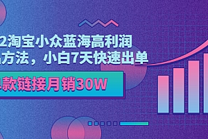 【第3589期】2022淘宝小众蓝海高利润选品方法,小白7天快速出单,单款链接月销30W