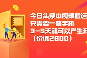 【第3878期】今日头条中视频搬运项目,只需要一部手机3-5天就可以产生利润(价值2800)