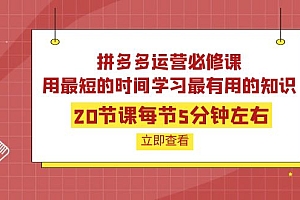 【第4089期】拼多多运营必修课:20节课每节5分钟左右,用最短的时间学习最有用的知识