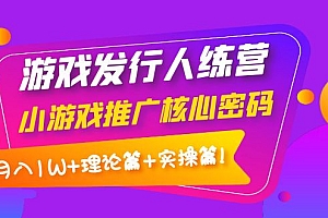 【第4113期】游戏发行人训练营:小游戏推广核心密码,月入1W+理论篇+实操篇!