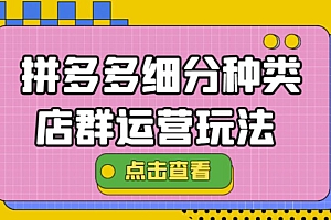 【第4541期】拼多多细分种类店群运营玩法3.0,11月最新玩法,小白也可以操作