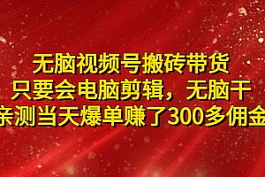 【第4970期】无脑视频号搬砖带货,只要会电脑剪辑,无脑干,亲测当天爆单赚了300多佣金