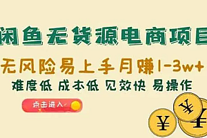 【第6897期】闲鱼无货源电商,无风险易上手月赚10000 见效快