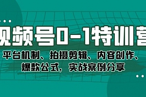 【第7496期】视频号0-1特训营:平台机制、拍摄剪辑、内容创作、爆款公式,实战案例分享