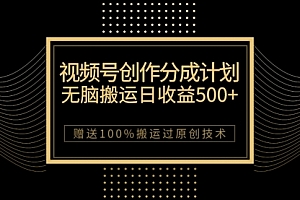 【第7902期】最新视频号创作分成计划,无脑搬运一天收益500+,100%搬运过原创技巧