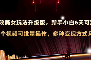 【第8273期】AI原创美女玩法升级版 新手6天涨万粉 5分钟制作视频可批量,多种变现月入3w