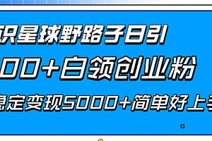 【第8492期】知识星球野路子日引300+白领创业粉