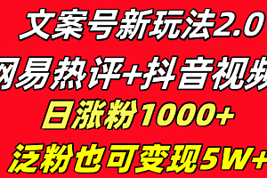 【第8628期】文案号新玩法 网易热评+抖音文案 一天涨粉1000+
