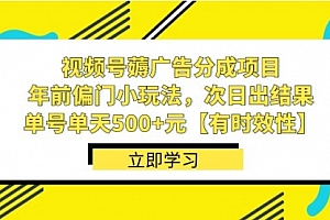 【第8645期】视频号薅广告分成项目,年前偏门小玩法,次日出结果,单号单天500+元