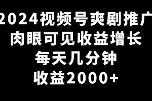 【第9031期】2024视频号爽剧推广,肉眼可见的收益增长,每天几分钟收益2000+