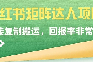 【第9039期】小红书矩阵达人项目,直接复制搬运,回报率非常高
