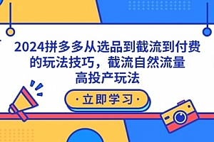 【第9051期】2024拼多多从选品到截流到付费的玩法技巧,截流自然流量玩法,高投产玩法