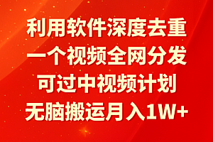 【第9196期】利用软件深度去重,一个视频全网分发,可过中视频计划,无脑搬运月入1W+