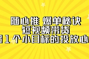 【第9605期】随心推 爆单秘诀,短视频带货-超1个小目标的投放心得(7节视频课)
