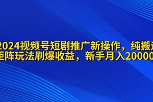 【第9785期】2024视频号短剧推广新操作 纯搬运+矩阵连爆打法刷爆流量分成 小白月入20000