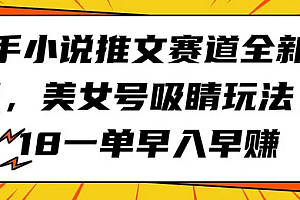 【第9669期】快手小说推文赛道全新升级,美女号吸睛玩法,18一单早入早赚