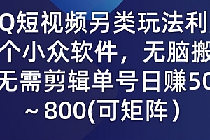 【第10190期】2024QQ短视频暴力独家玩法 利用一个小众软件,无脑搬运