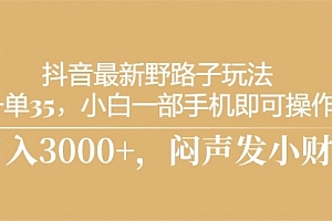 【第10431期】抖音最新野路子玩法,一单35,小白一部手机即可操作