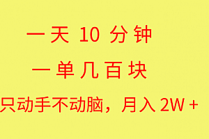 【第10580期】一天10 分钟 一单几百块 简单无脑操作 月入2W+教学