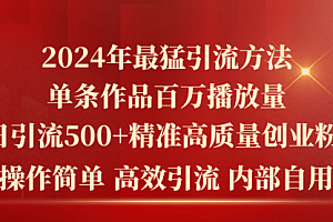 【第10544期】2024年最猛暴力引流方法,单条作品百万播放