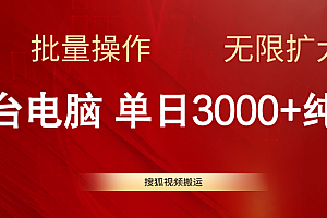 【第10640期】搜狐视频搬运,一台电脑单日3000+,批量操作,可无限扩大