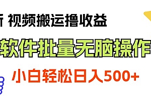 【第10841期】视频搬运撸收益,软件无脑批量操作,新手小白轻松上手