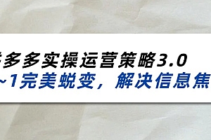 【第11036期】拼多多实操运营策略3.0,0~1完美蜕变,解决信息焦虑