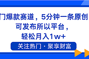 【第11116期】热门爆款赛道,5分钟一条原创,可发布所以平台