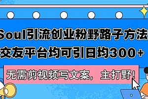 【第11389期】Soul引流创业粉野路子方法,交友平台均可引日均300+