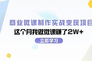【第11202期】商业微课制作实战变现项目,这个月我做微课赚了2W+