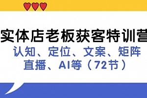 【第11221期】实体店老板获客特训营:认知、定位、文案、矩阵、直播、AI等