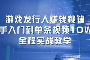 【第11425期】游戏发行人赚钱秘籍:新手入门到单条视频10W+ ,全程实战教学