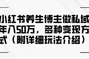 【第11563期】小红书养生博主做私域年入50万,多种变现方式(附详细玩法介绍)