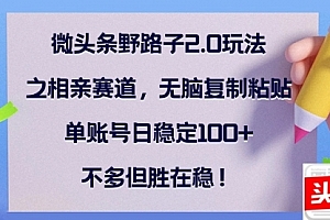 【第11631期】微头条野路子2.0玩法之相亲赛道,无脑复制粘贴,单账号日稳定100+