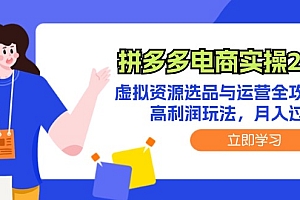 【第11441期】拼多多电商实操2.0:虚拟资源选品与运营全攻略,高利润玩法,月入过万