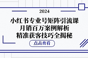 【第11732期】小红书专业号矩阵引流课,月销百万案例解析,精准获客技巧全揭秘