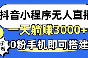 【第11750期】抖音小程序无人直播,一天躺赚3000+,0粉手机可搭建