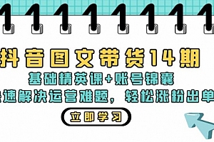 【第11795期】抖音图文带货14期:基础精英课+账号锦囊,快速解决运营难题 轻松涨粉出单