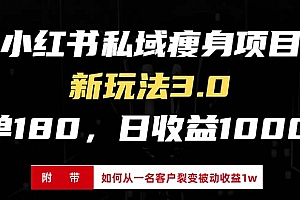 【第11924期】小红书瘦身项目3.0模式,新手小白日赚收益1000+