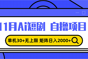 【第11940期】11月ai短剧自撸,单机30+无上限,矩阵日入2000+