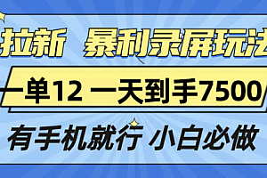 【第12211期】拉新暴利录屏玩法,一单12块,一天到手7500