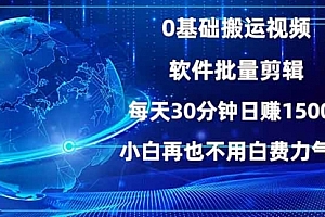 【第12275期】0基础搬运视频,批量剪辑,每天30分钟日赚1500+