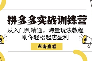 【第12530期】拼多多实战训练营,从入门到精通,海量玩法教程,助你轻松起店盈利